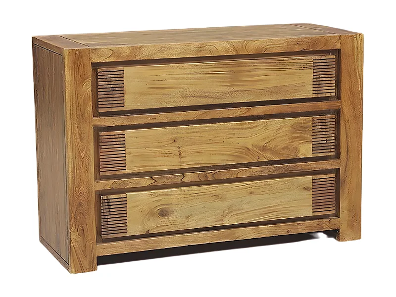Commode bois strié 3T | Acacia Verone