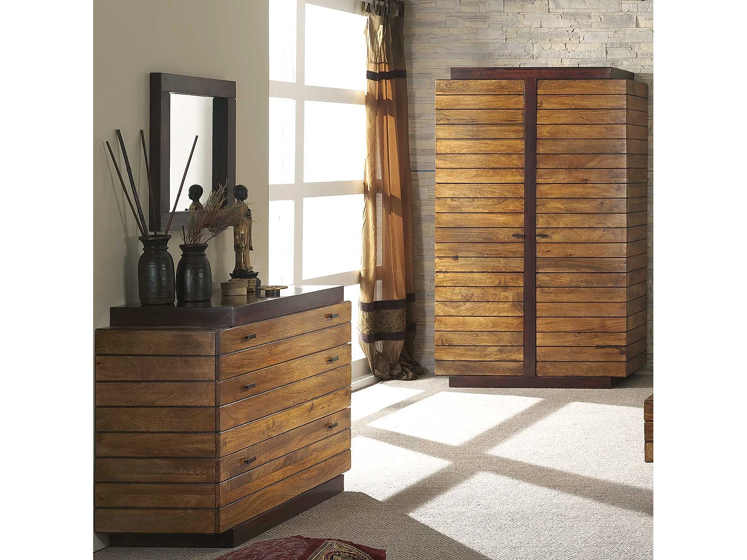 Commode bois massif bicolore 3T | Manguier Herods