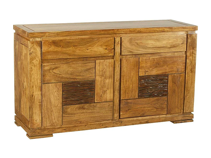Petit buffet bois sculpté bicolore 2P 2T | Acacia Maya