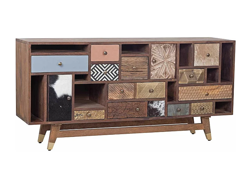 Buffet tiroirs peau de vache bois sculpté | Manguier Terranova