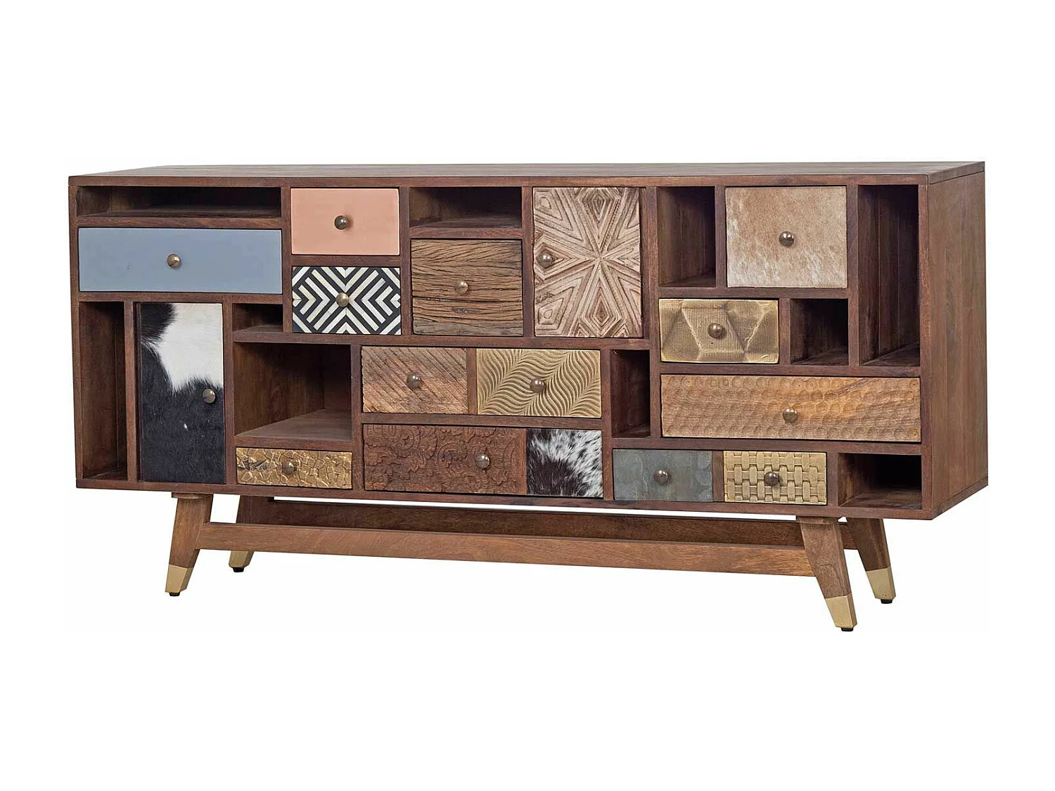 Buffet tiroirs peau de vache bois sculpté | Manguier Terranova