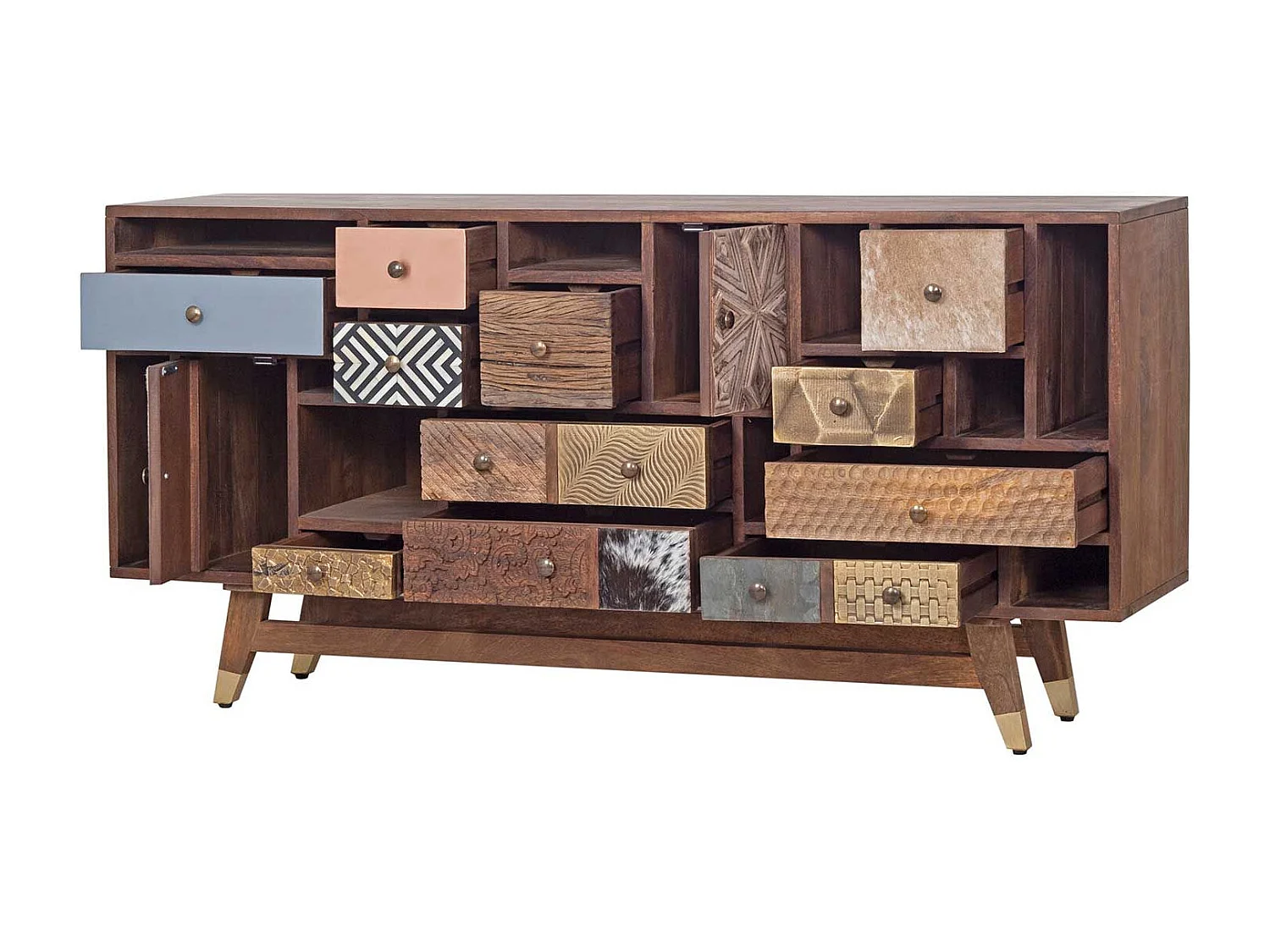 Buffet tiroirs peau de vache bois sculpté | Manguier Terranova