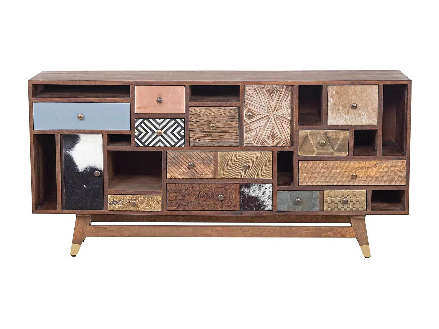 Buffet tiroirs peau de vache bois sculpté | Manguier Terranova