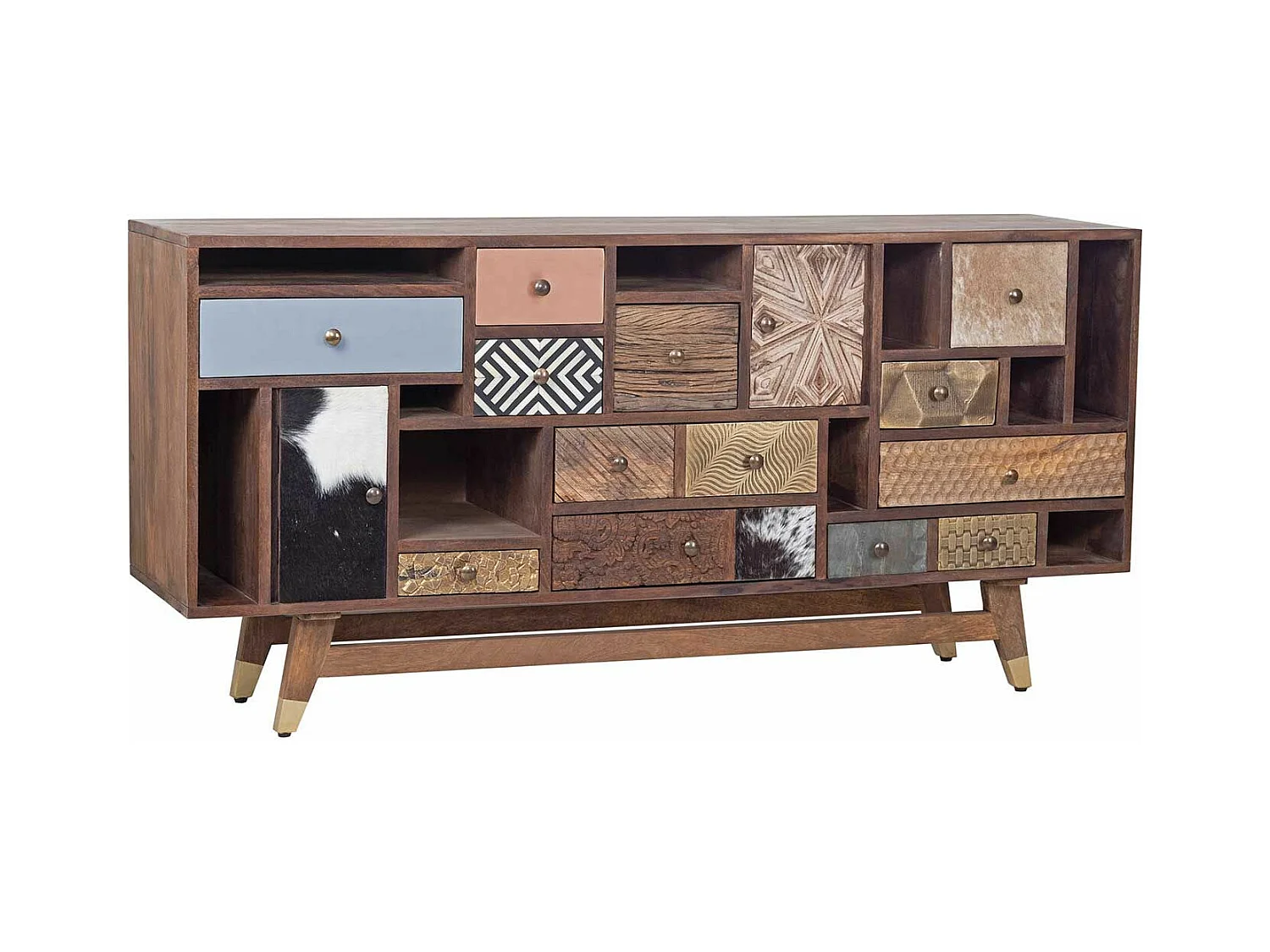 Buffet tiroirs peau de vache bois sculpté | Manguier Terranova