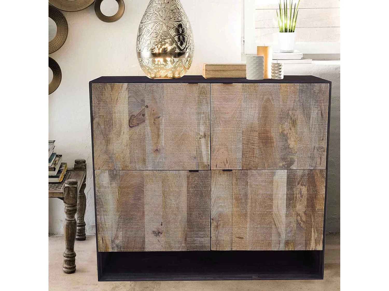 Buffet haut design 4P bois bicolore | Manguier Kabir