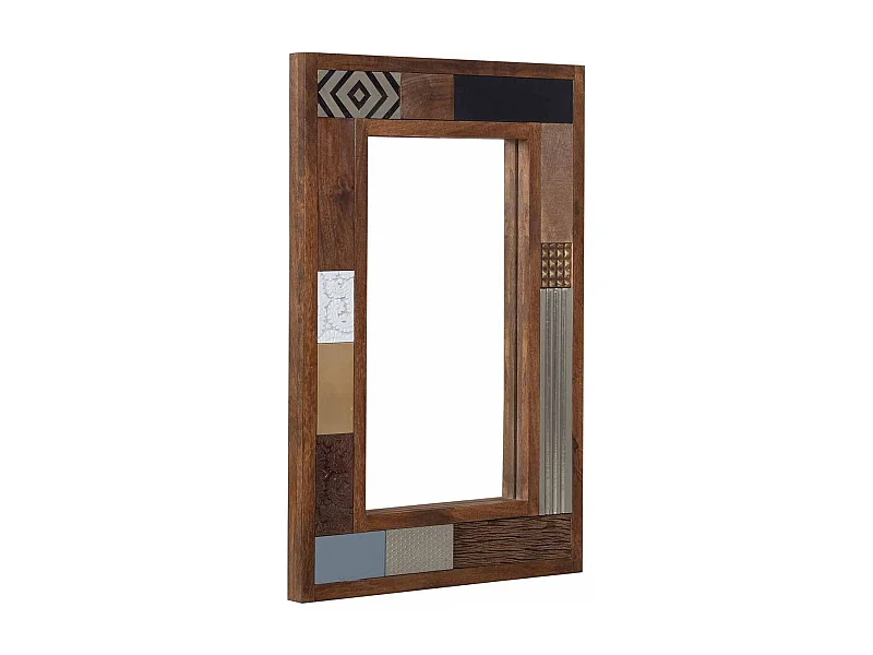 Miroir multi-matériaux peau de vache bois sculpté | Manguier Terranova
