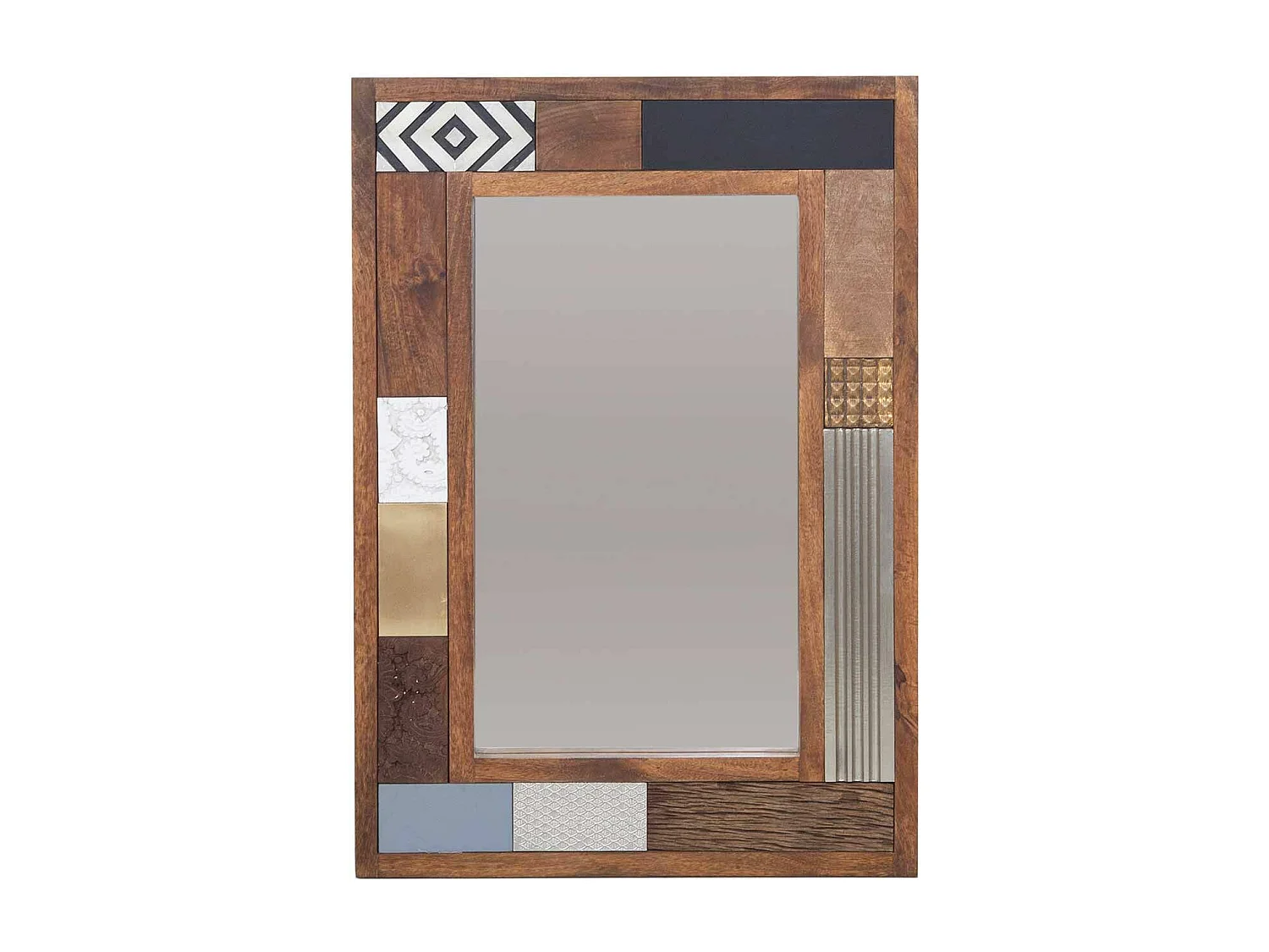 Miroir multi-matériaux peau de vache bois sculpté | Manguier Terranova