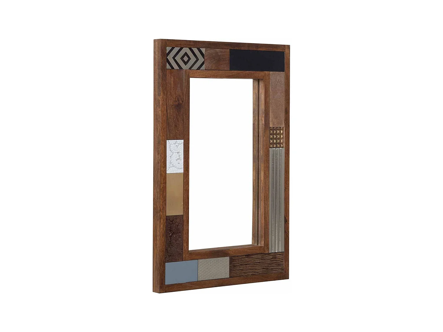 Miroir multi-matériaux peau de vache bois sculpté | Manguier Terranova