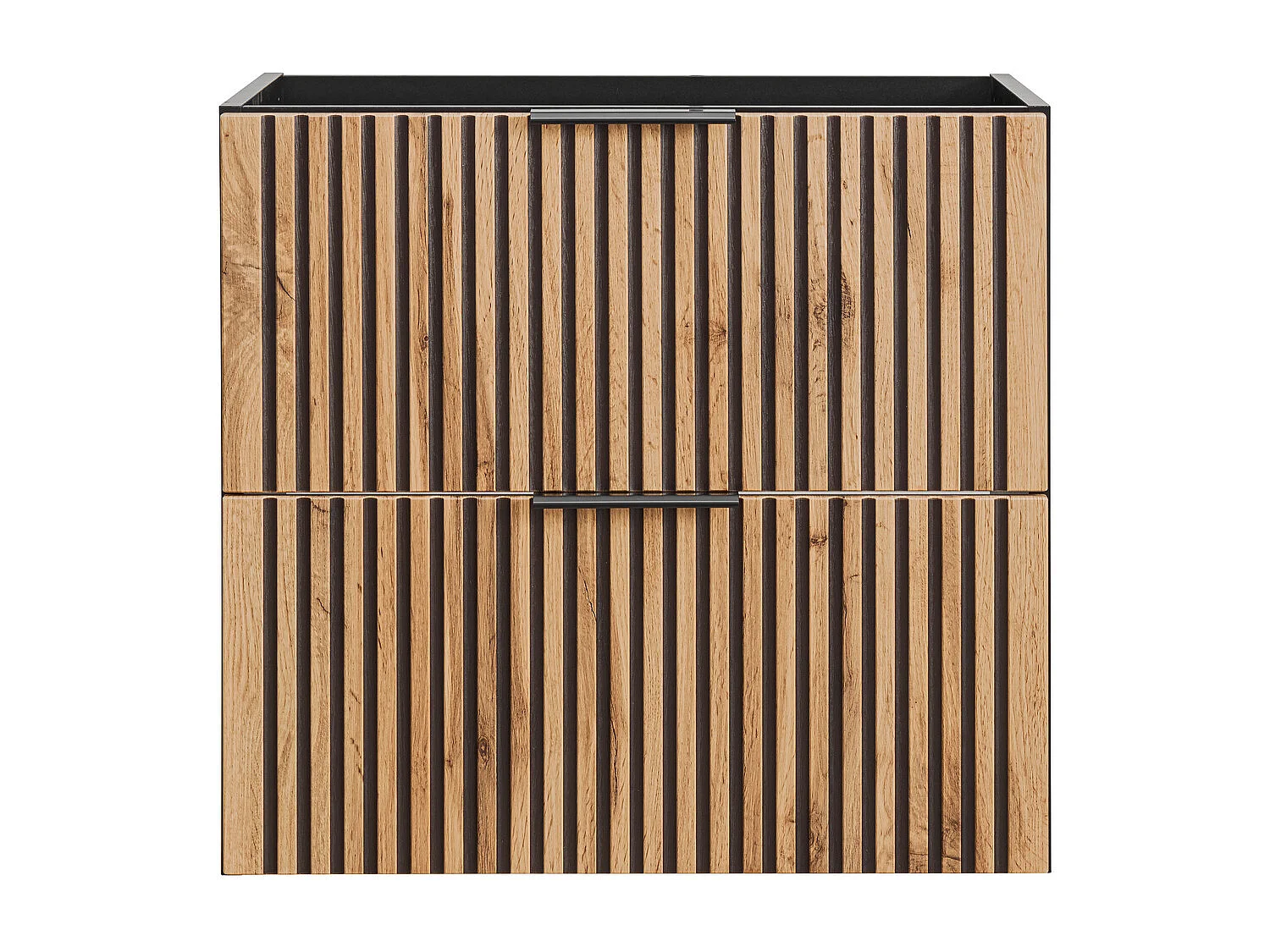 Meuble sous vasque suspendu strié - Naturel clair et noir - 60 cm - MADELA