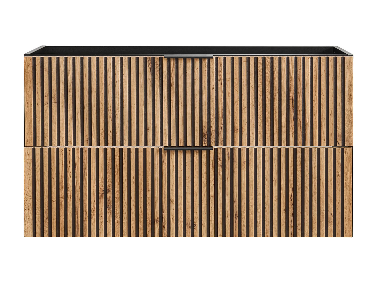 Upphängd tvättställskommod med räfflat mönster - Ljust natur och svart - 80 cm - MADELA