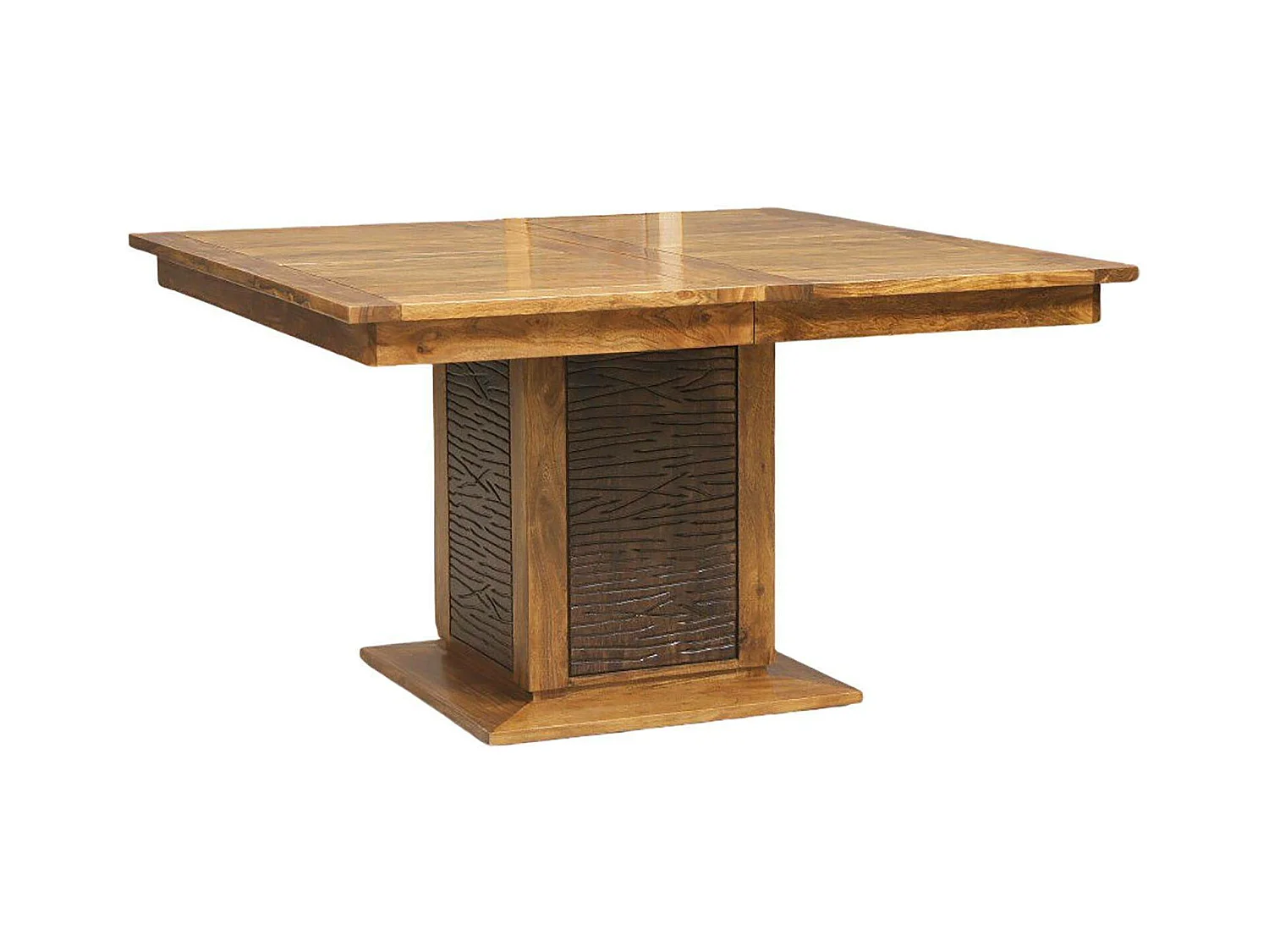 Table à manger carrée bois sculpté bicolore 130 "Acacia Maya"