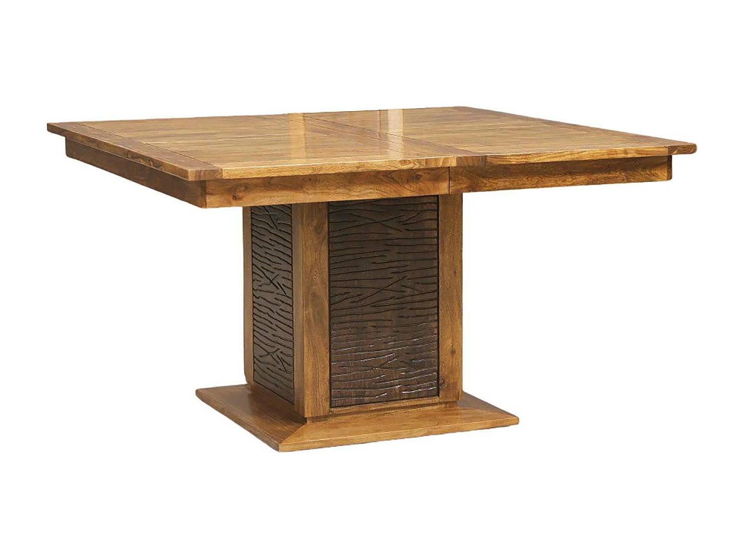 Table à manger carrée bois sculpté bicolore 130 "Acacia Maya"