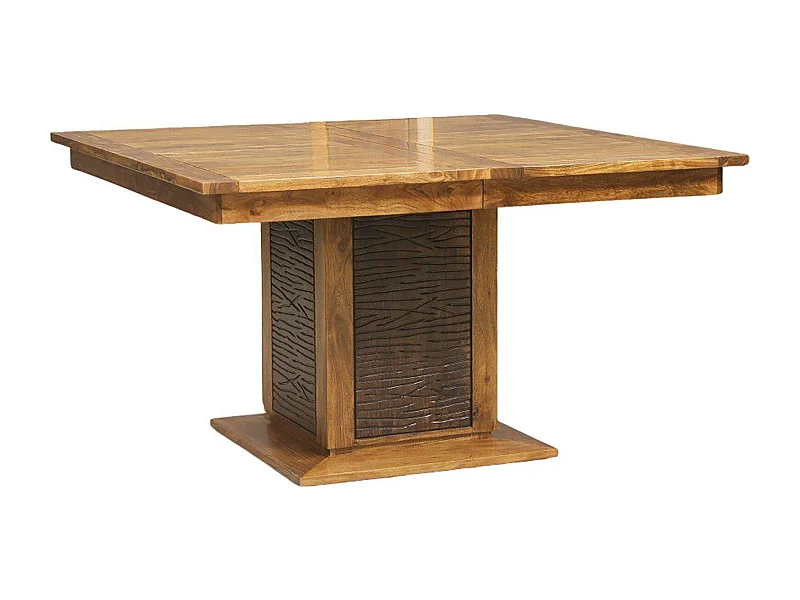 Table à manger carrée bois sculpté bicolore 130 "Acacia Maya"