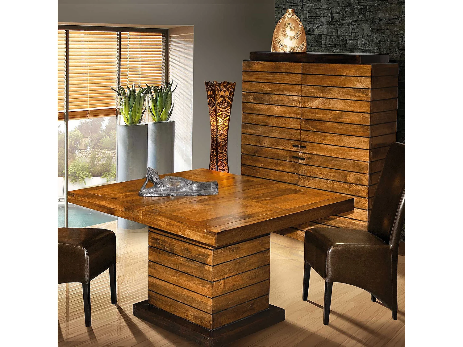 Table à manger carrée - Rallonge centrale | Manguier Herods