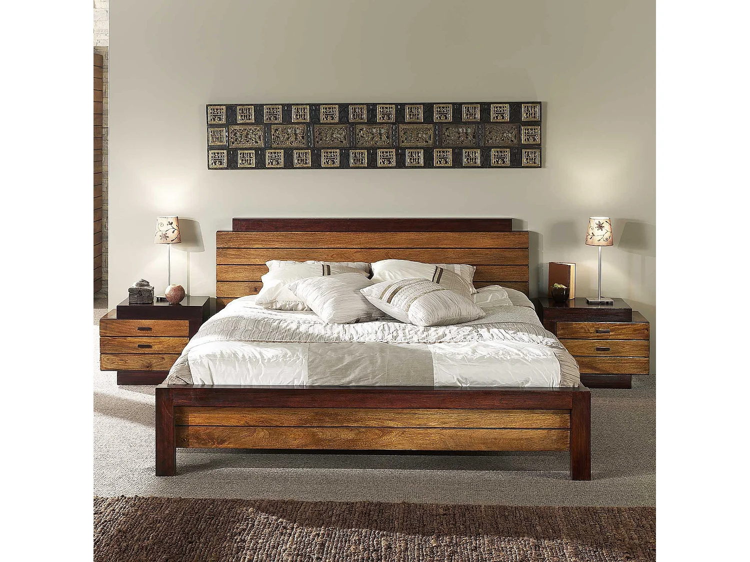 Lit 160 bois massif bicolore | Manguier Herods