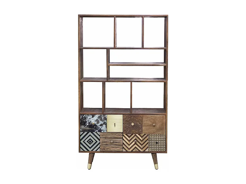 Etagère multi-matériaux peau de vache bois sculpté | Manguier Terranova