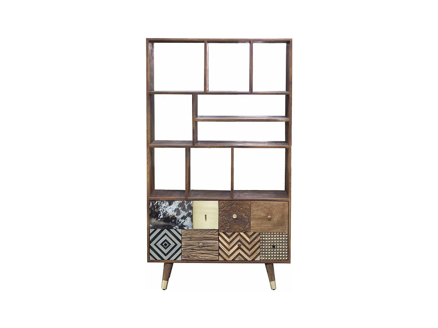 Etagère multi-matériaux peau de vache bois sculpté | Manguier Terranova
