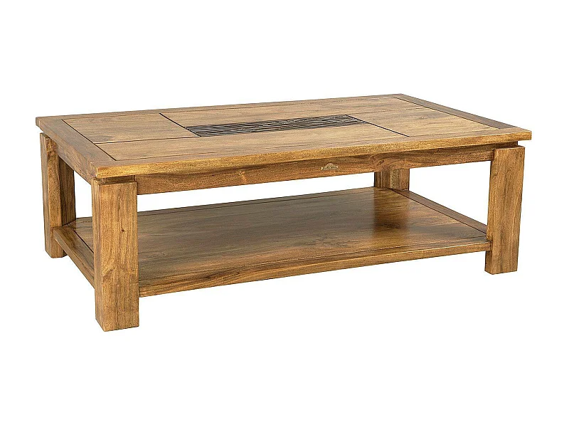 Table basse rectangulaire bois sculpté bicolore "Acacia Maya"