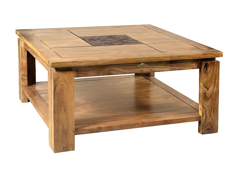 Table basse carrée bois sculpté bicolore "Acacia Maya"