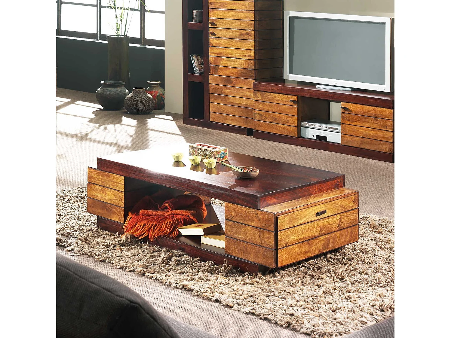 Table basse rectangulaire bois bicolore | Manguier Herods