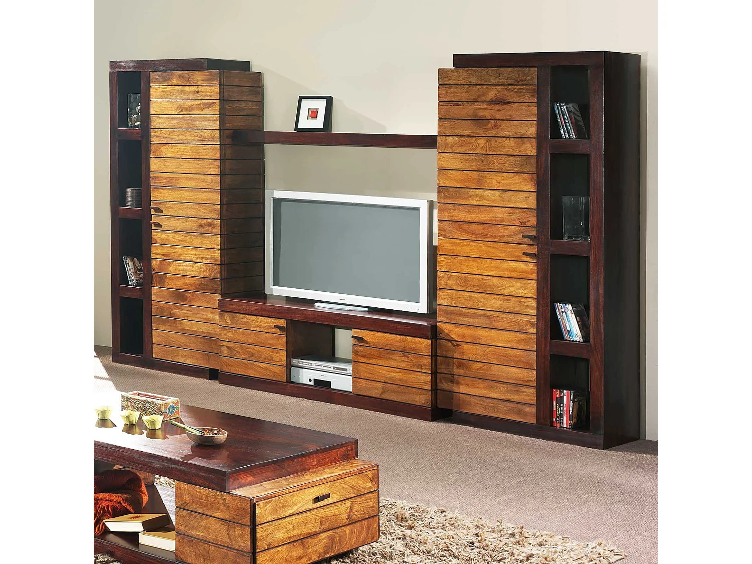 Colonne bibliothèque bois bicolore - Charnière gauche | Manguier Herods