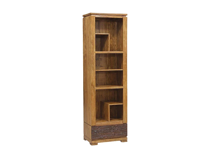Petite bibliothèque bois sculpté bicolore 1T | Acacia Maya