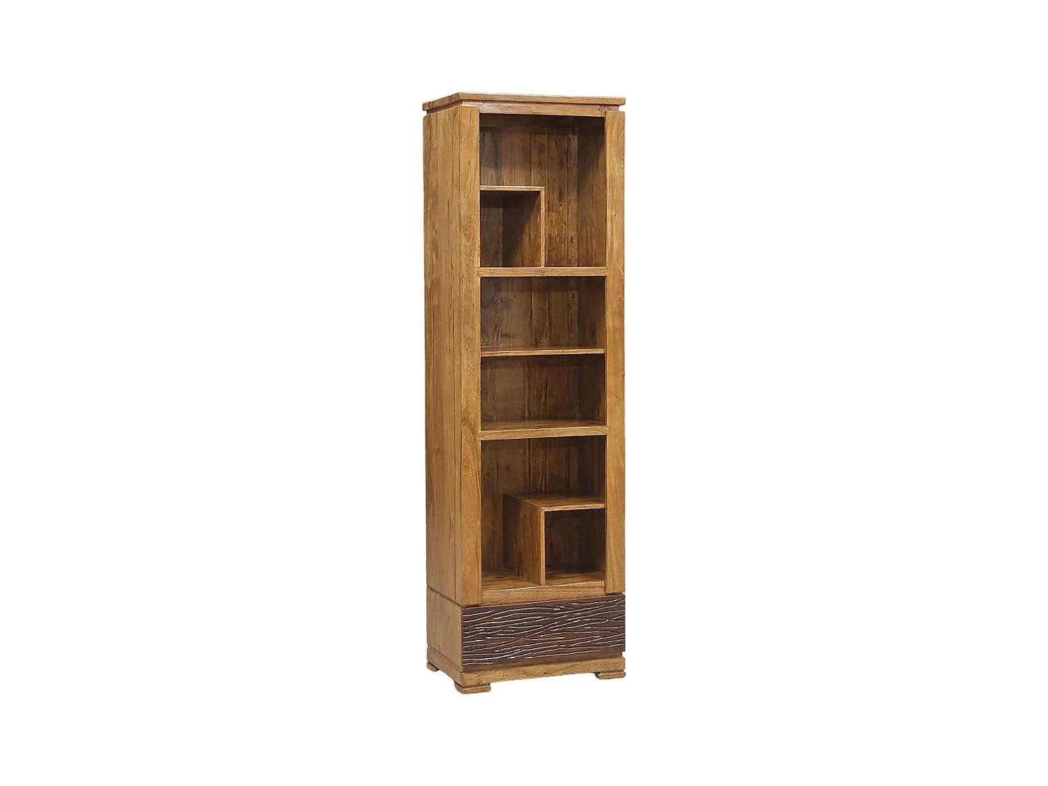 Petite bibliothèque bois sculpté bicolore 1T | Acacia Maya