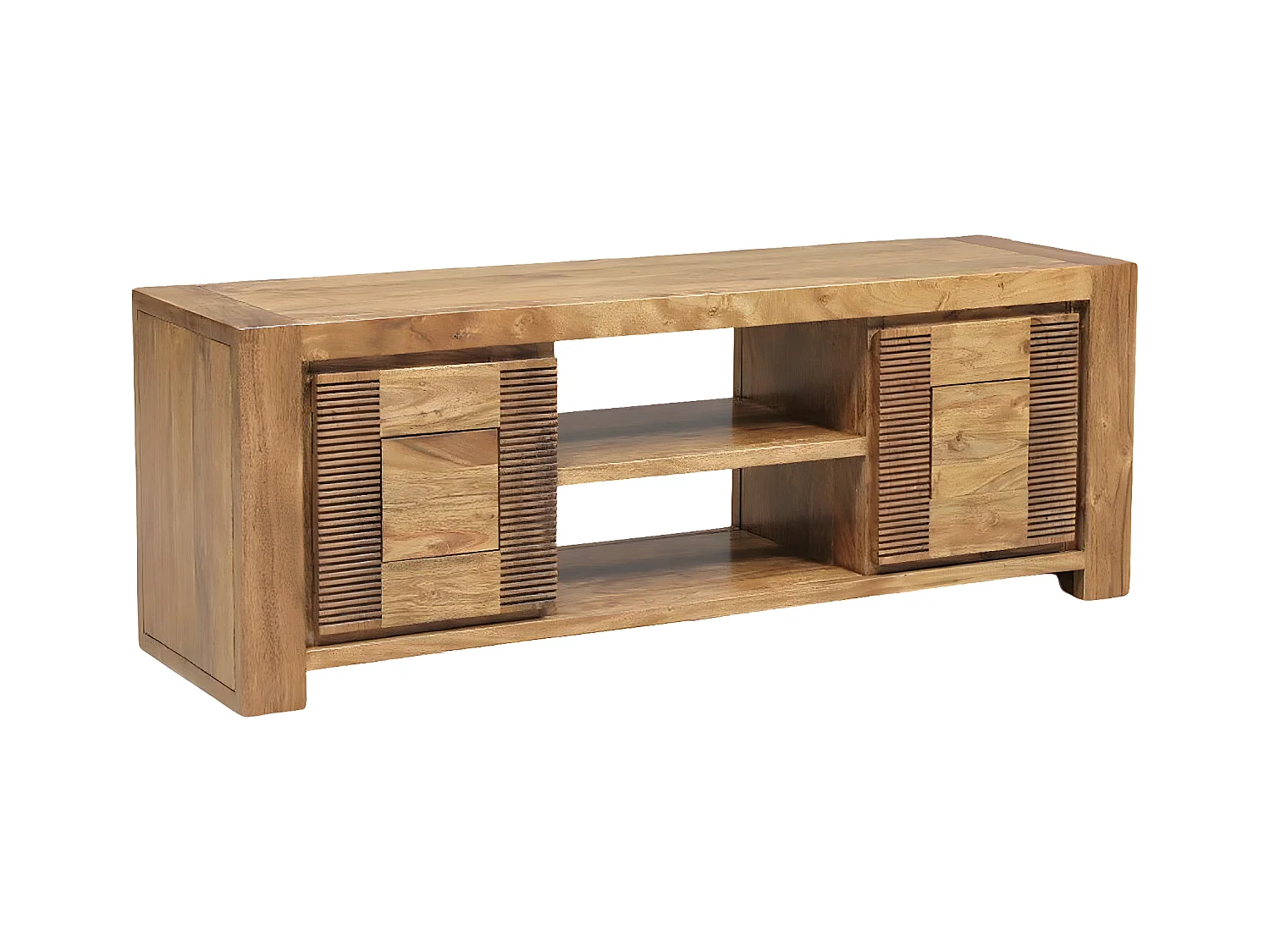 Petit meuble Tv bois strié 2P 2N | Acacia Verone