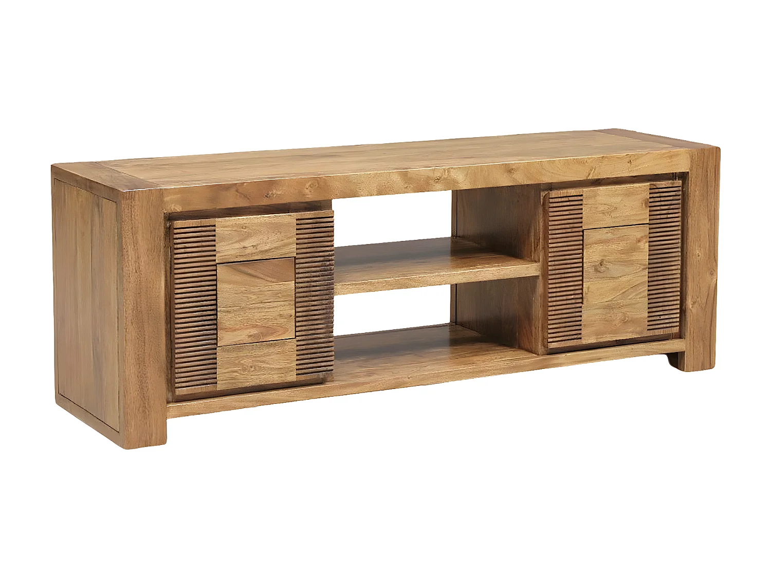 Petit meuble Tv bois strié 2P 2N | Acacia Verone