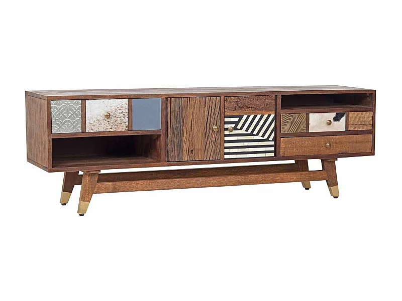 Meuble Tv multi-matériaux peau de vache bois sculpté | Manguier Terranova