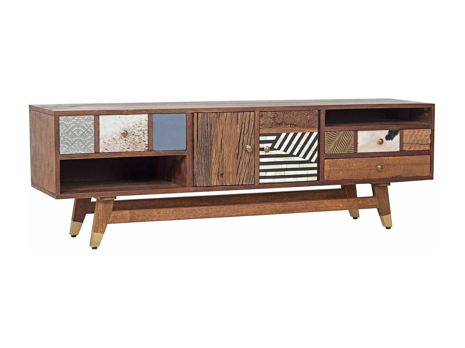 Meuble Tv multi-matériaux peau de vache bois sculpté | Manguier Terranova