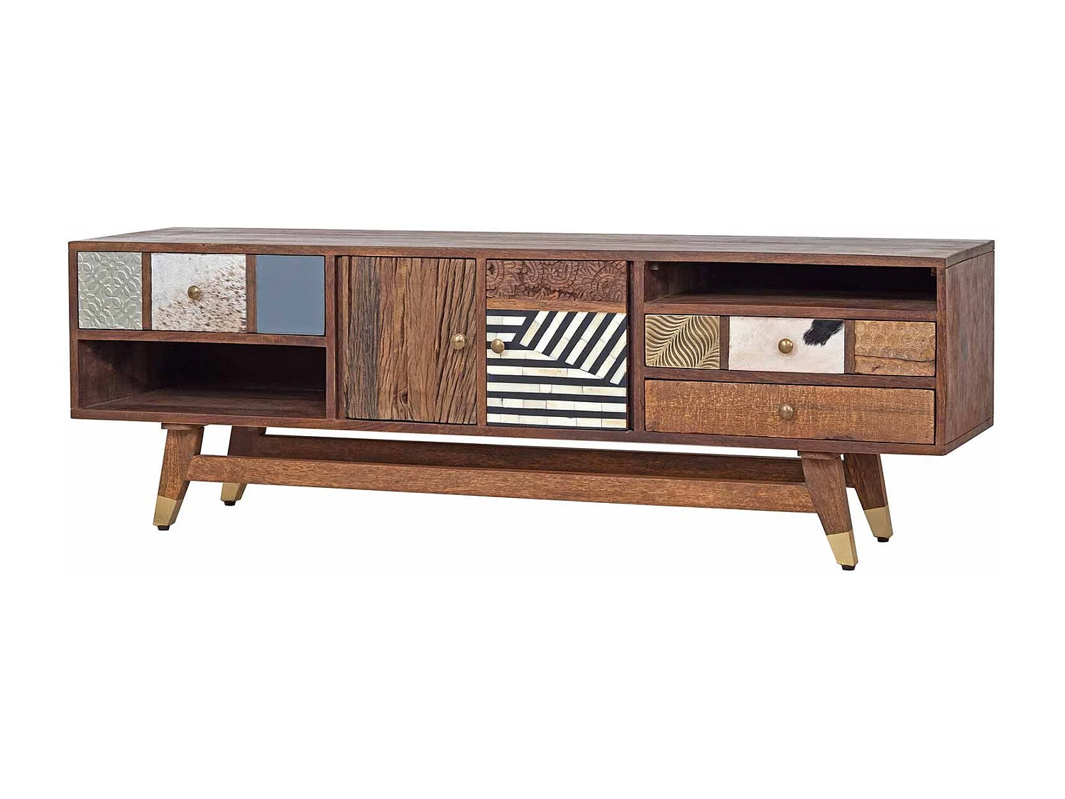 Meuble Tv multi-matériaux peau de vache bois sculpté | Manguier Terranova