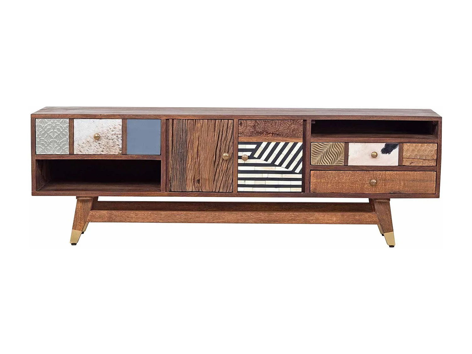 Meuble Tv multi-matériaux peau de vache bois sculpté | Manguier Terranova