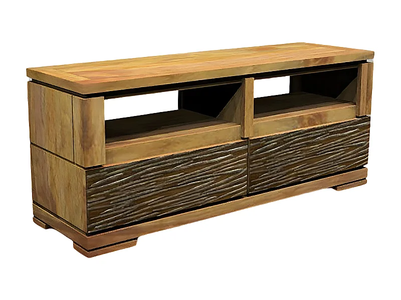 Meuble TV bois sculpté bicolore 130 2T | Acacia Maya