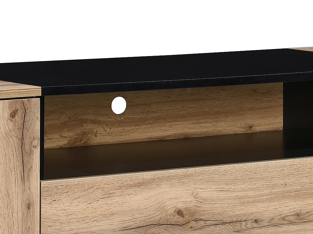 Buffet avec 2 portes, 2 tiroirs et 1 niche - Naturel clair et Noir - CEMILINA