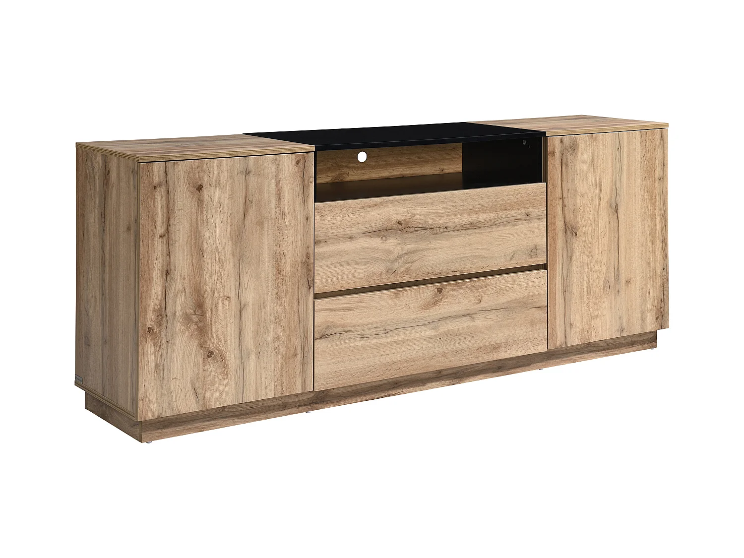 Sideboard mit 2 Türen, 2 Schubladen & 1 Ablagefach - Holzfarben & Schwarz - CEMILINA