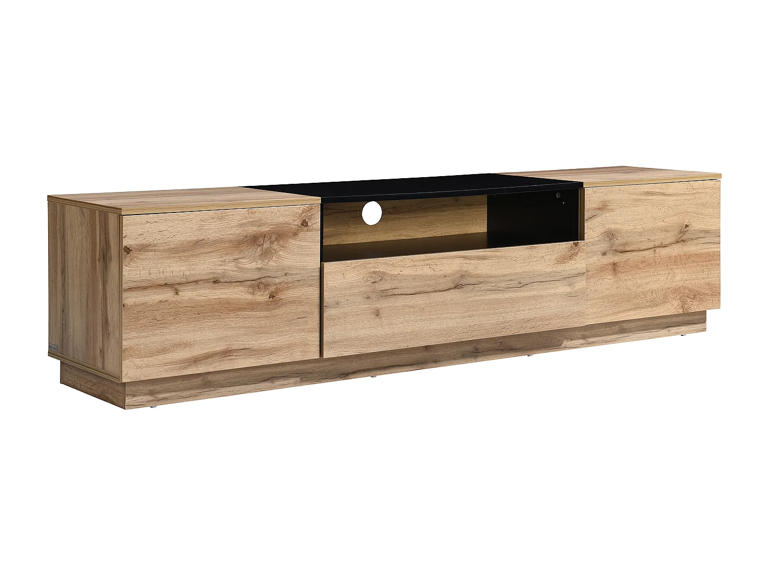 Mueble TV con 2 puertas, 1 cajón y 1 estante - Natural y Negro - CEMILINA