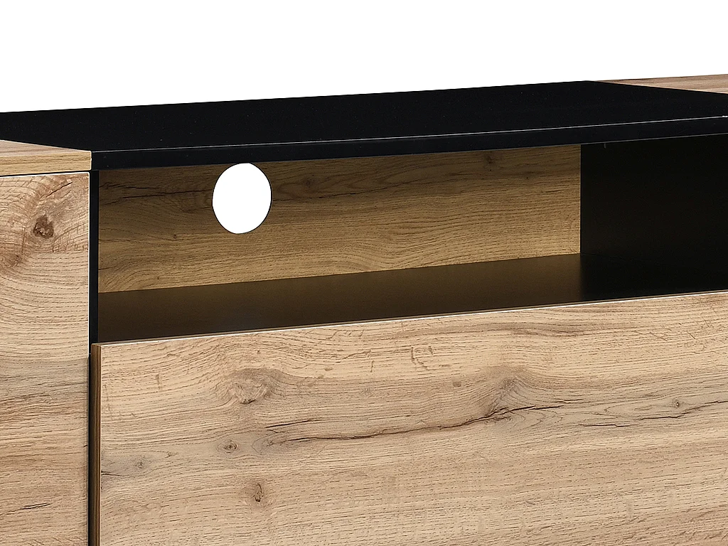 Mueble TV con 2 puertas, 1 cajón y 1 estante - Natural y Negro - CEMILINA