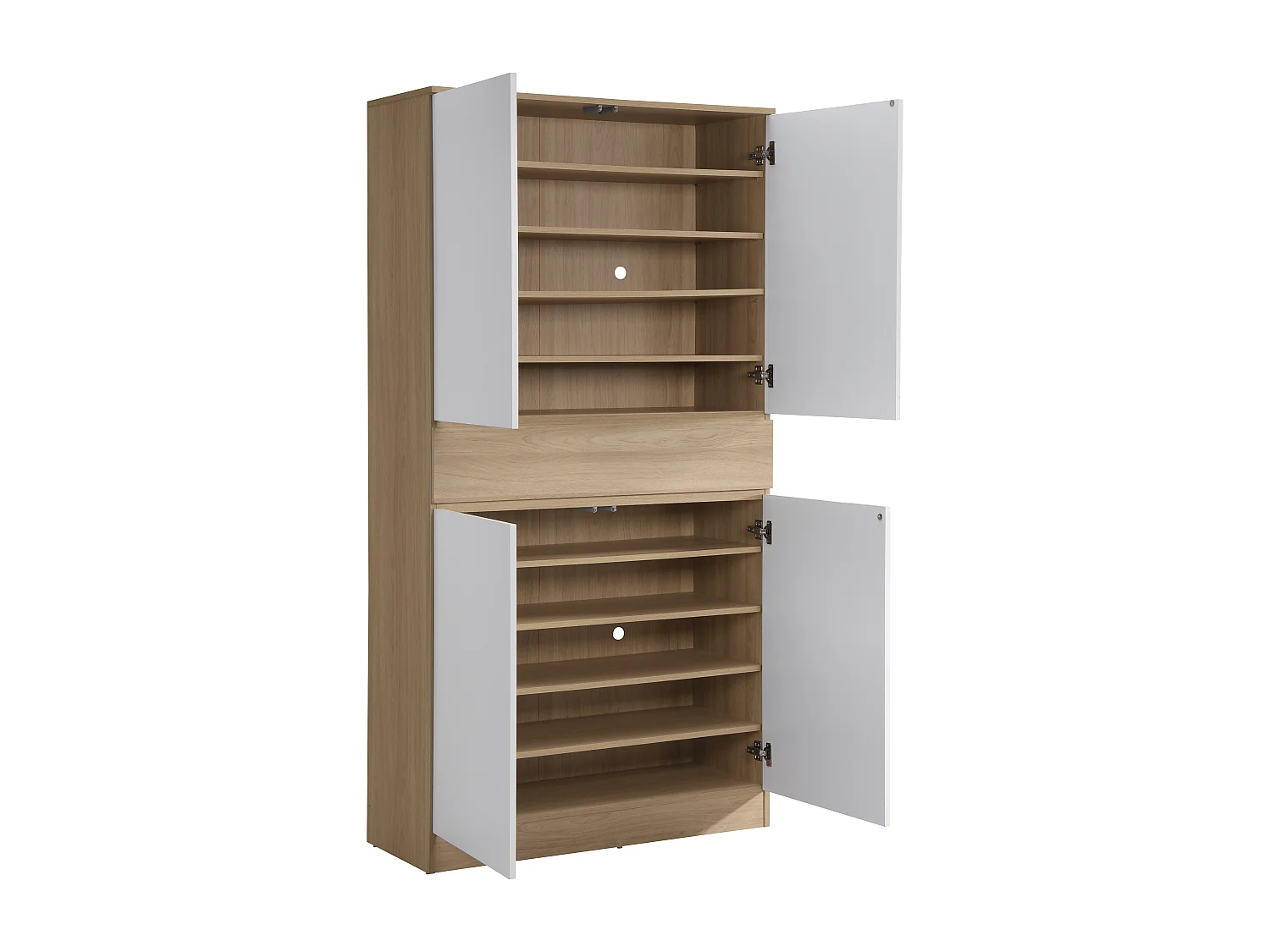 Schuhschrank mit 4 Türen & 1 Schublade - Weiß & Holzfarben - COVIANA