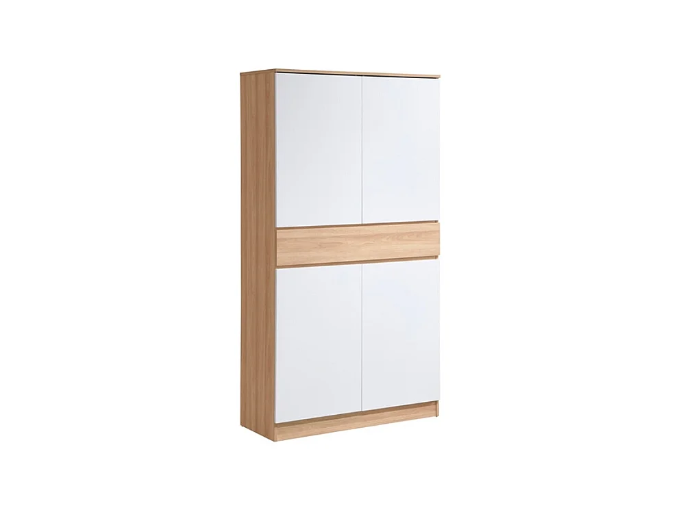Mueble zapatero con 4 puertas y 1 cajón - Blanco y Natural - COVIANA