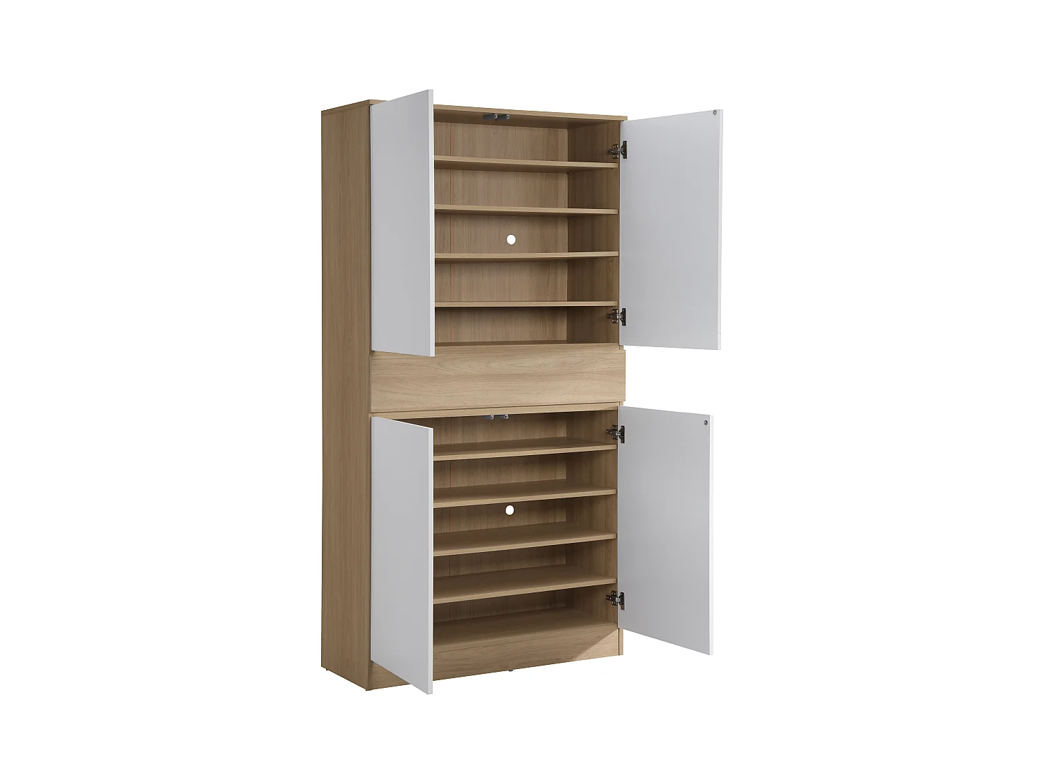 Mueble zapatero con 4 puertas y 1 cajón - Blanco y Natural - COVIANA