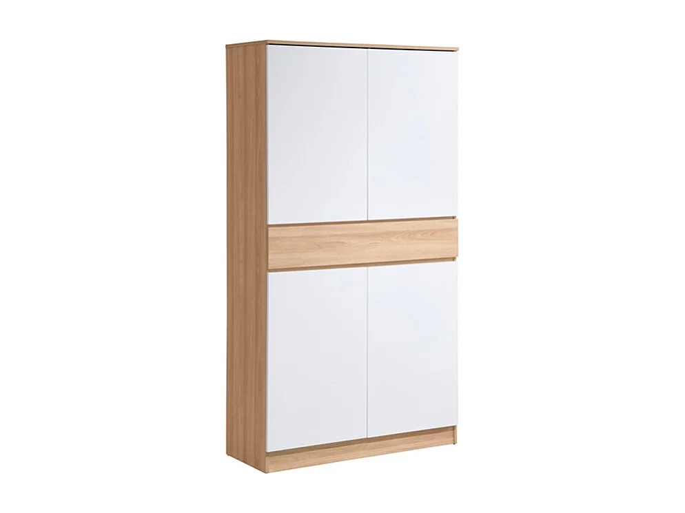 Mueble zapatero con 4 puertas y 1 cajón - Blanco y Natural - COVIANA