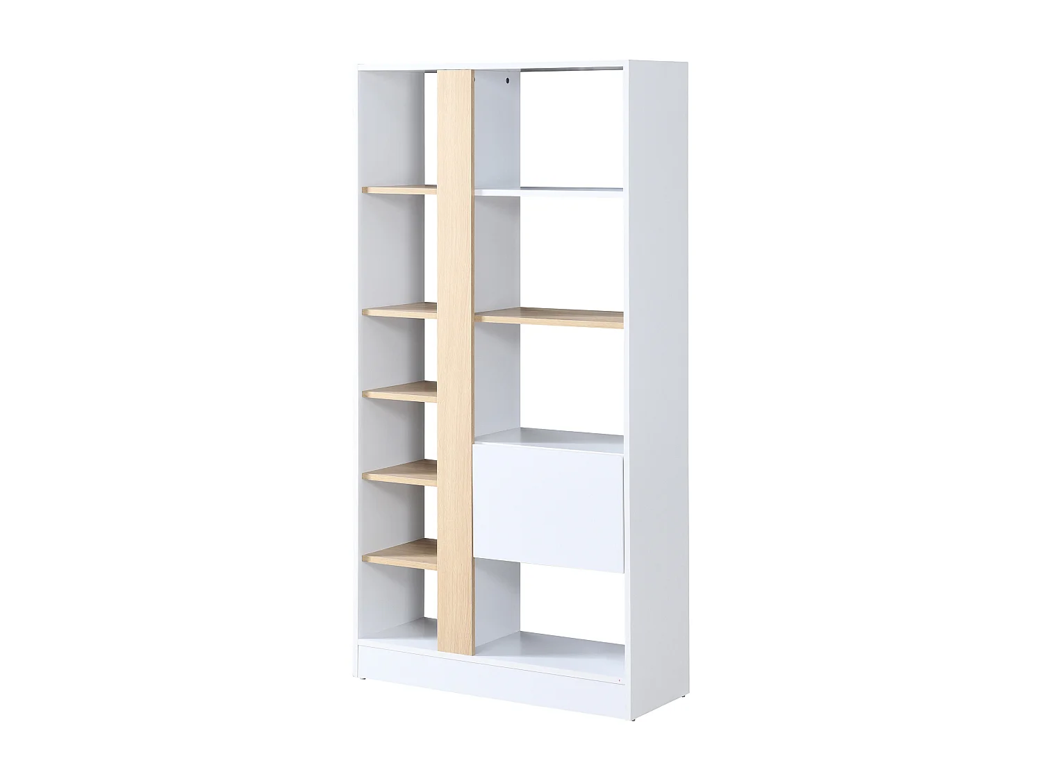 Bibliothèque avec 1 porte et 7 étagères - Naturel et Blanc - CALENIA