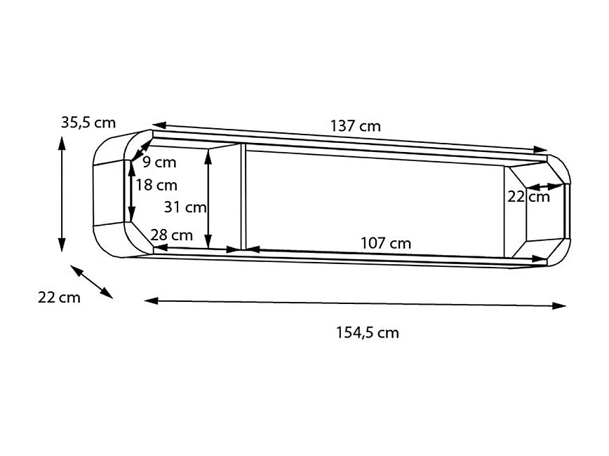 Étagère murale réversible L. 155 cm décor chêne angles arrondi - VIVIAN