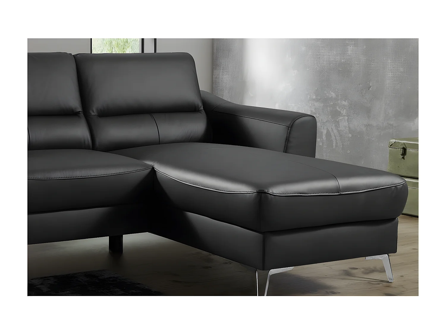 Canapé d'angle convertible en cuir italien de luxe 5 places SANTORIN, avec coffre, noir, angle droit