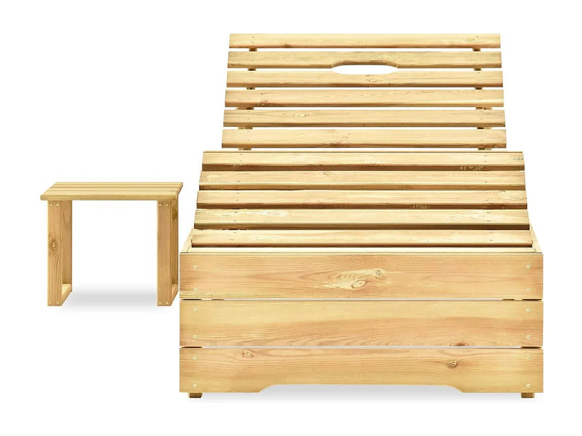 Tumbona tumbona tumbona cama de jardín terraza muebles de exterior 198 cm con mesa de madera de pino impregnada de verde 02_0012608