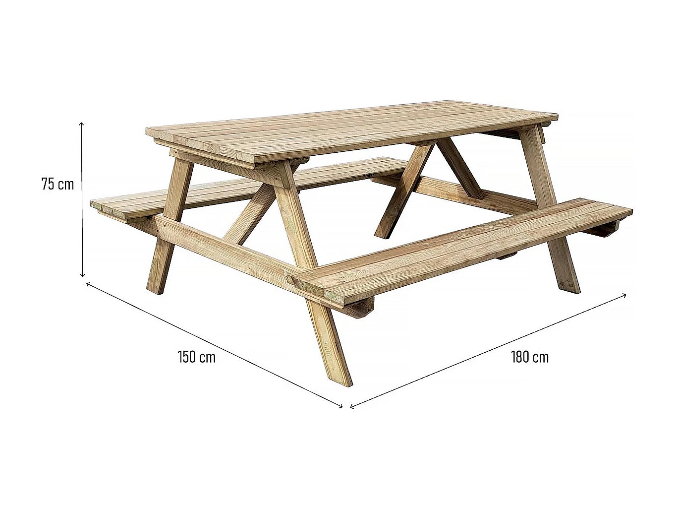Picknicktafel "Gardenia" voor volwassenen van behandeld Europees hout - 6/8 personen - 180 x 150 x 75 cm