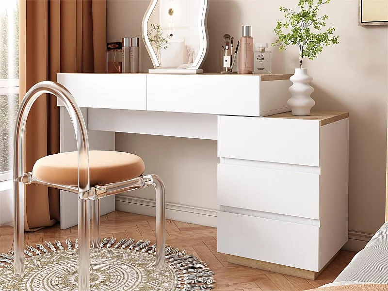 Coiffeuse moderne avec 5 tiroirs - en panneaux de particules - Blanc