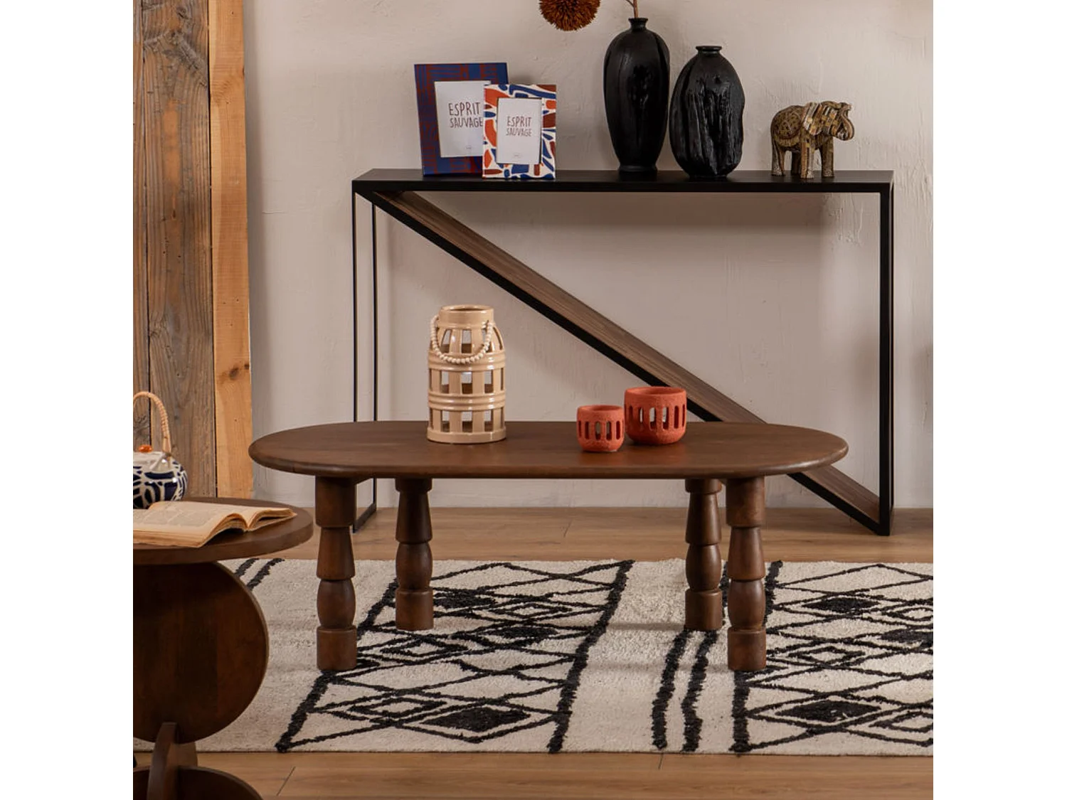 Table basse ovale en bois style ethnique L115 - RUNDU