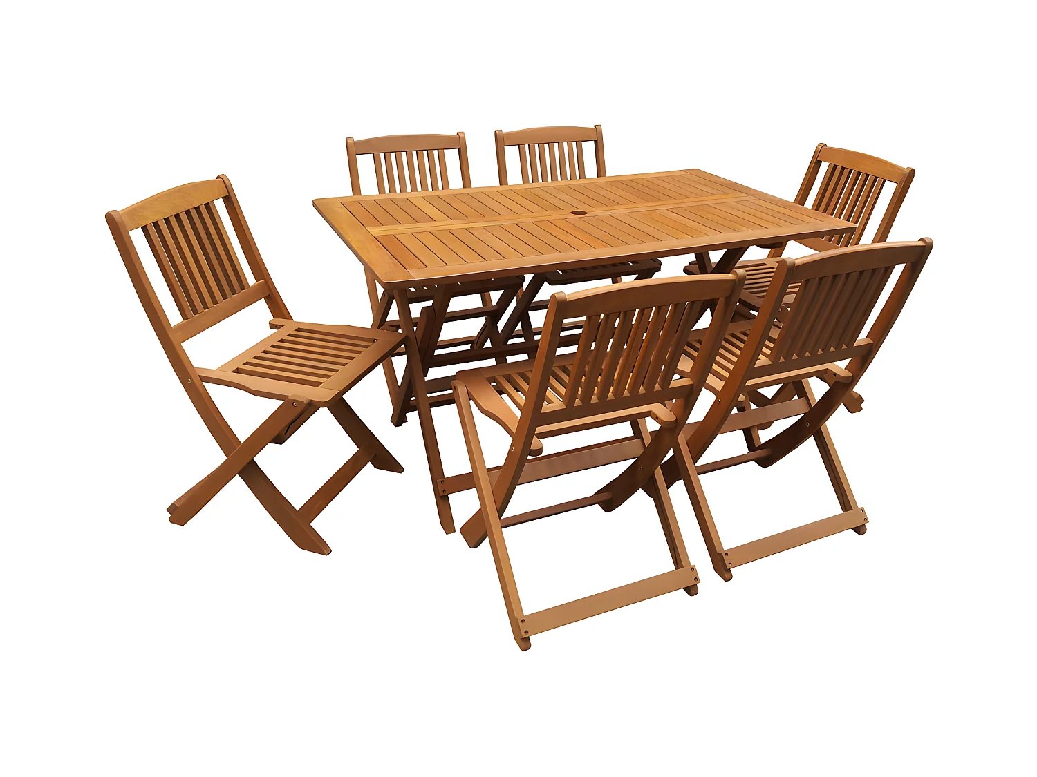 Salon de jardin bois exotique "Hongkong" - Table pliante + 6 chaises pliantes
